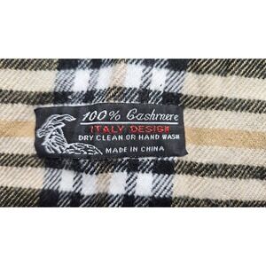 Italy Design 100% Cashmere Scarf Tan Plaid Check Fringe Winter Wrap LUXURY